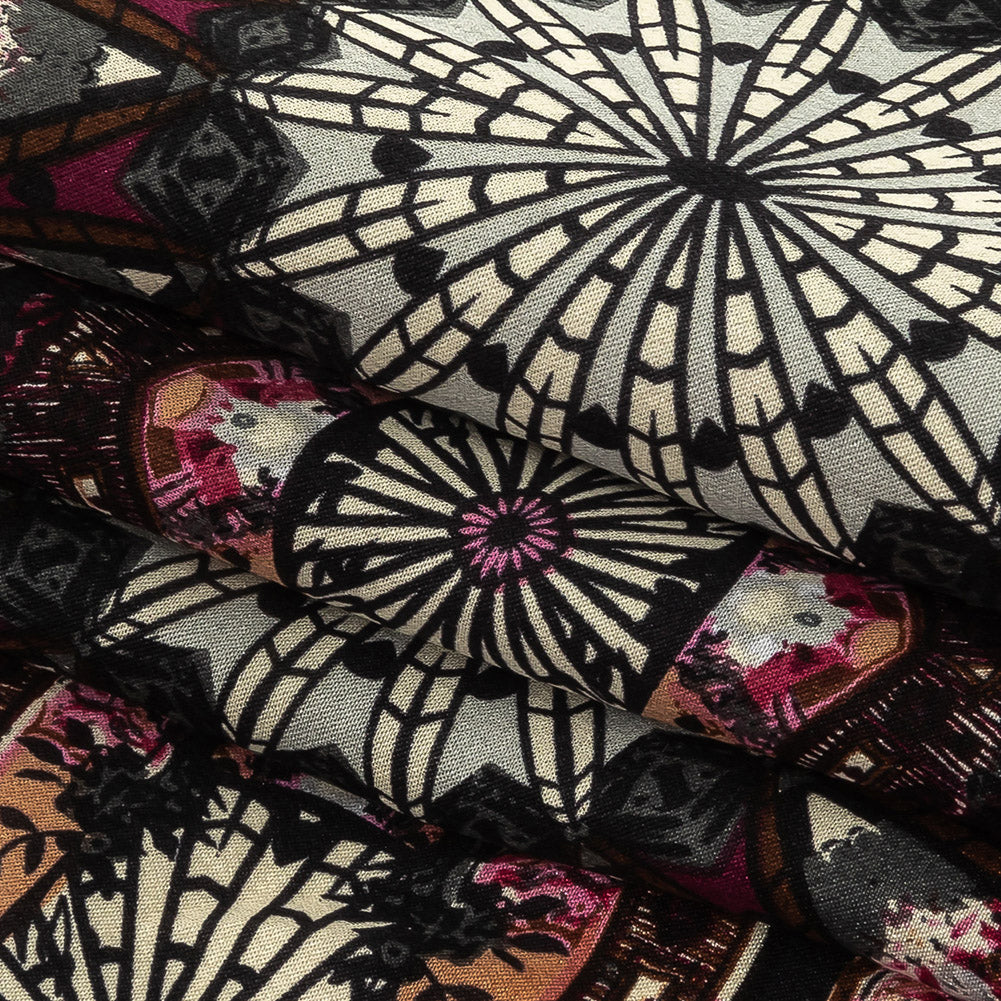 Magenta, High Rise and Cream Floral Medallions SIlk Charmeuse