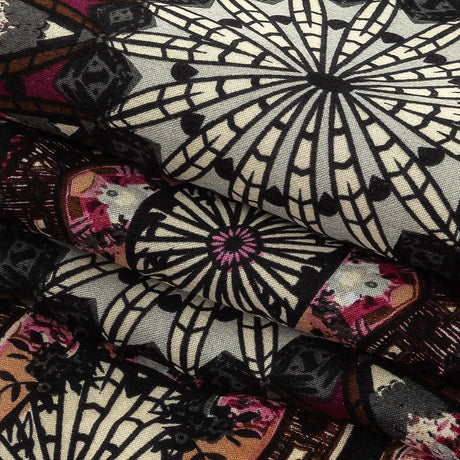 Magenta, High Rise and Cream Floral Medallions SIlk Charmeuse