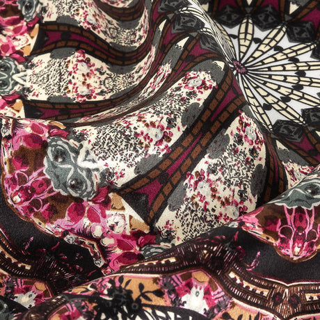 Magenta, High Rise and Cream Floral Medallions SIlk Charmeuse