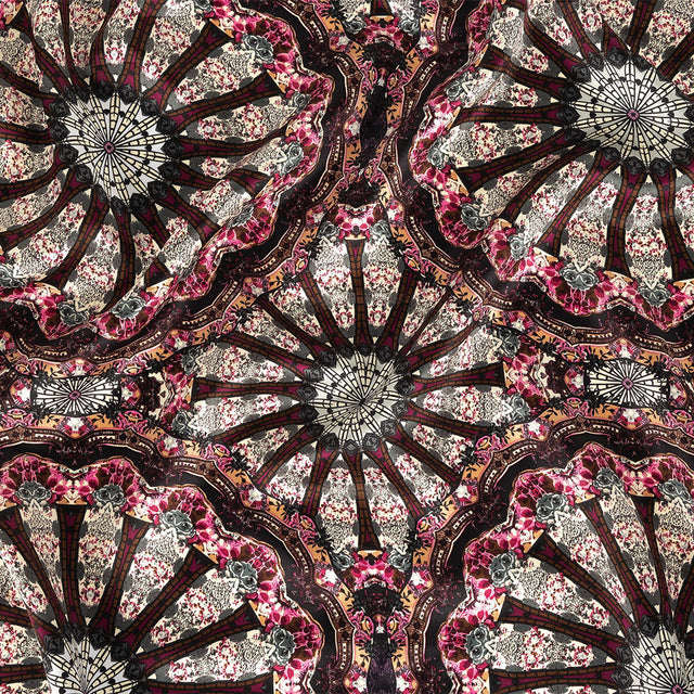 Magenta, High Rise and Cream Floral Medallions SIlk Charmeuse