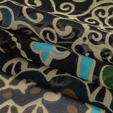 Blue, Green and Brown Classical Abstractions Silk Chiffon
