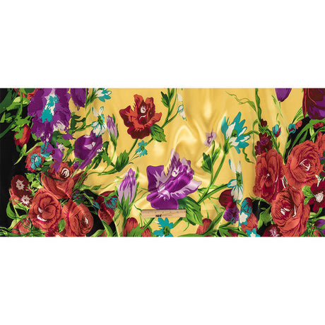 Purple, Red and Yellow Floral Silk Charmeuse