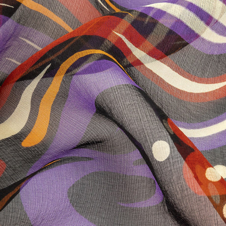 Red, Mustard and Daybreak Festive Flowers Silk Chiffon