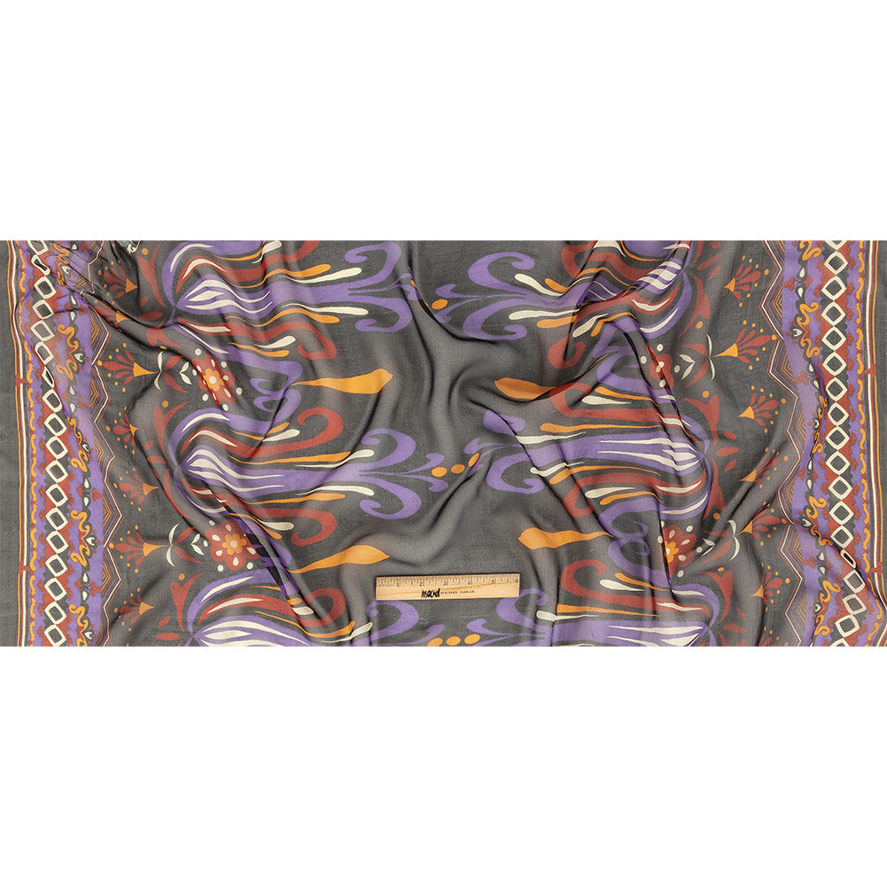 Red, Mustard and Daybreak Festive Flowers Silk Chiffon
