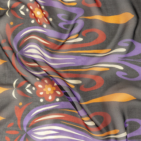 Red, Mustard and Daybreak Festive Flowers Silk Chiffon