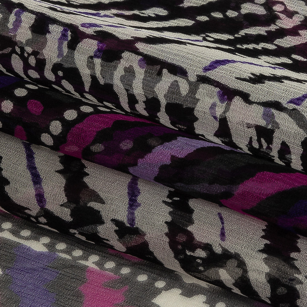 Purple, Pink and Black Abstract Silk Chiffon