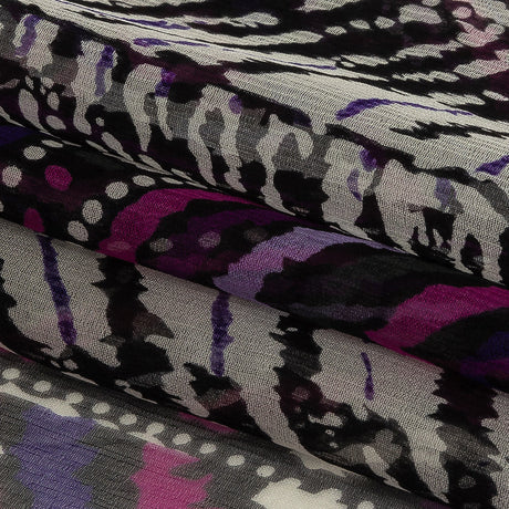 Purple, Pink and Black Abstract Silk Chiffon