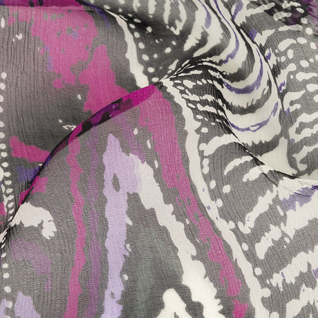 Purple, Pink and Black Abstract Silk Chiffon