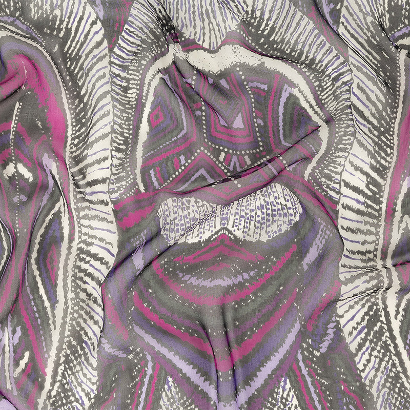 Purple, Pink and Black Abstract Silk Chiffon