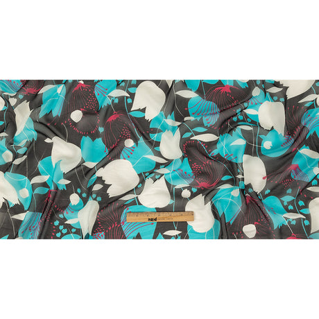 Turquoise, Black and Pink Tulips Silk Chiffon