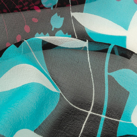 Turquoise, Black and Pink Tulips Silk Chiffon