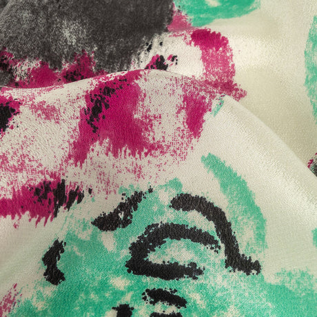 Pink, Electric Green and Flannel Gray Painterly Roses Silk Crepe de Chine