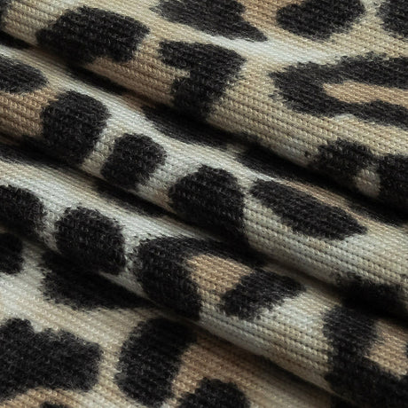 White, Tan and Forged Iron Cheetah Print Stretch Polyester Sweater Knit