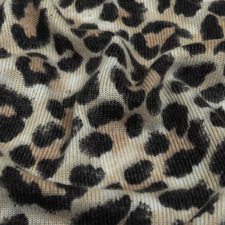White, Tan and Forged Iron Cheetah Print Stretch Polyester Sweater Knit