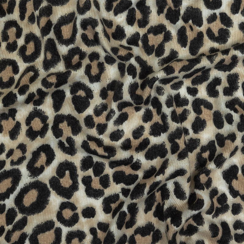 White, Tan and Forged Iron Cheetah Print Stretch Polyester Sweater Knit
