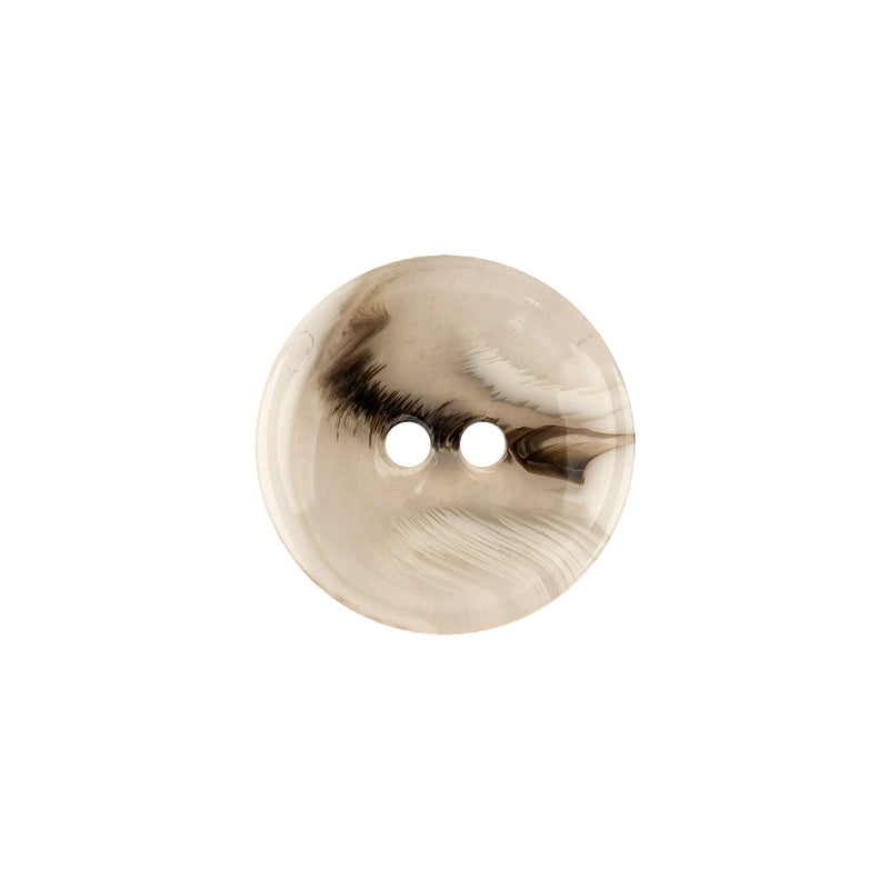 Italian Transparent, Black and Lily White Abstract Swirls Narrow Rimmed Plastic Button - 28L/18mm