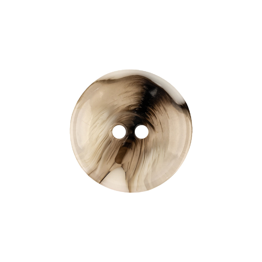 Italian Transparent, Black and Lily White Abstract Swirls Narrow Rimmed Plastic Button - 32L/20mm