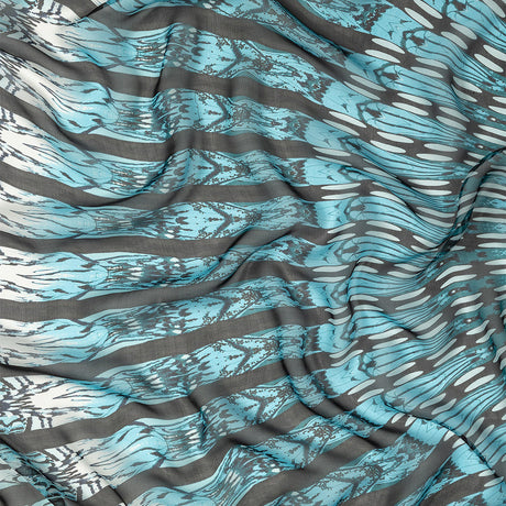 Navy, Sky Blue and White Fans Silk Chiffon