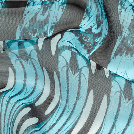 Navy, Sky Blue and White Fans Silk Chiffon