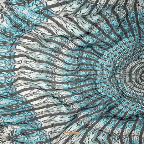 Navy, Sky Blue and White Fans Silk Chiffon
