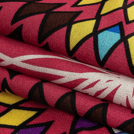 Fuchsia, Brown and Yellow Geometric Dahlias Silk Crepe de Chine