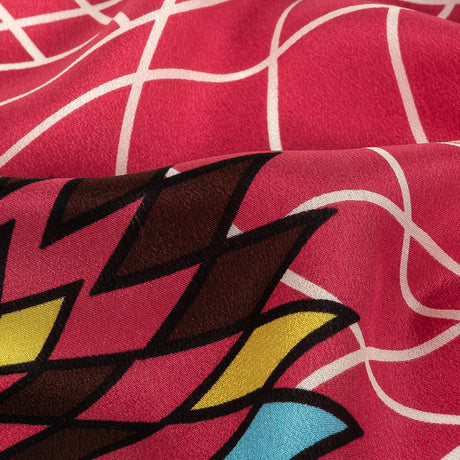 Fuchsia, Brown and Yellow Geometric Dahlias Silk Crepe de Chine