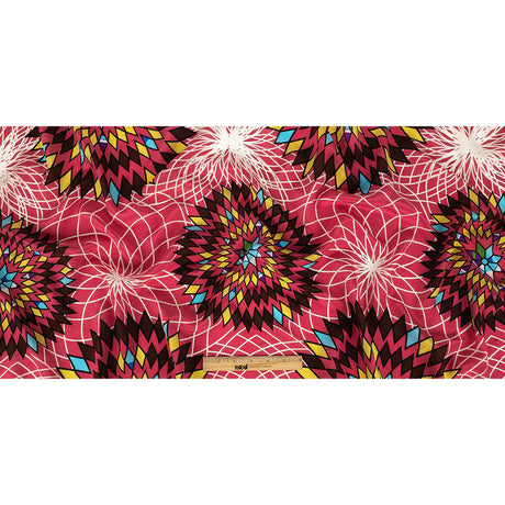 Fuchsia, Brown and Yellow Geometric Dahlias Silk Crepe de Chine