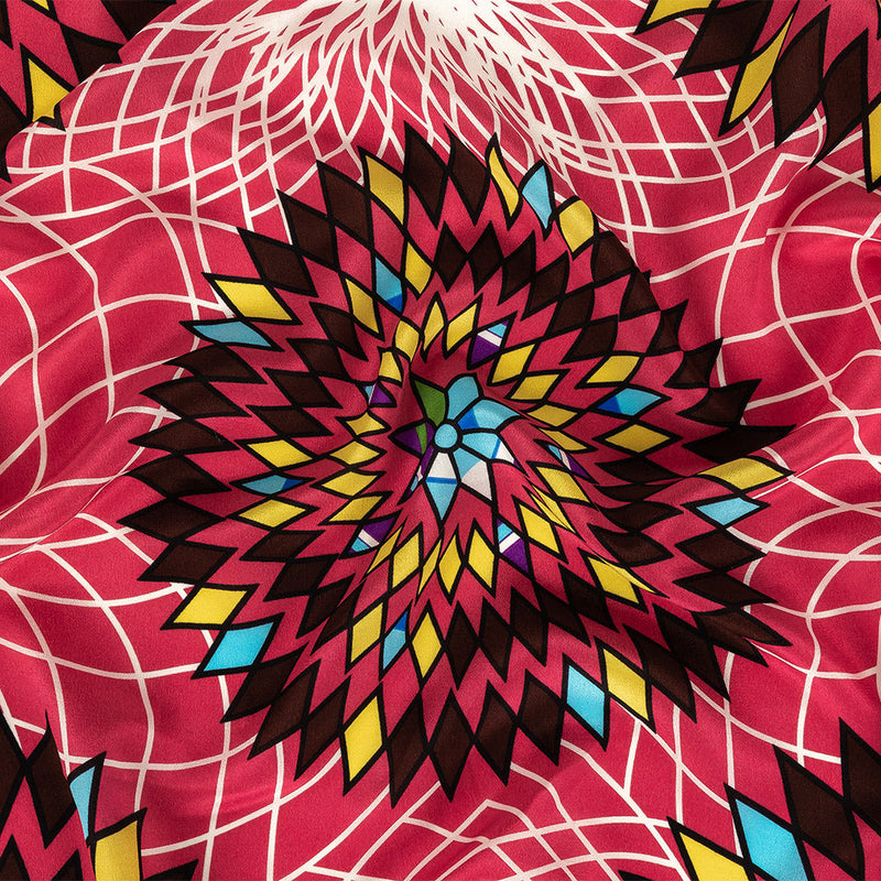 Fuchsia, Brown and Yellow Geometric Dahlias Silk Crepe de Chine