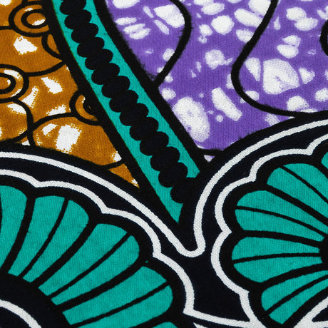 Teal, Gold and Purple Spirals and Abstract Cotton Supreme Super Wax African Print