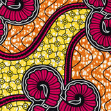Pink, Lemon and Orange Spirals and Abstract Cotton Supreme Super Wax African Print
