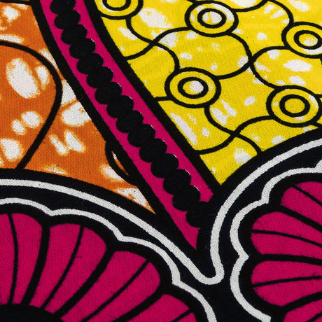 Pink, Lemon and Orange Spirals and Abstract Cotton Supreme Super Wax African Print