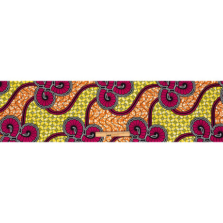 Pink, Lemon and Orange Spirals and Abstract Cotton Supreme Super Wax African Print