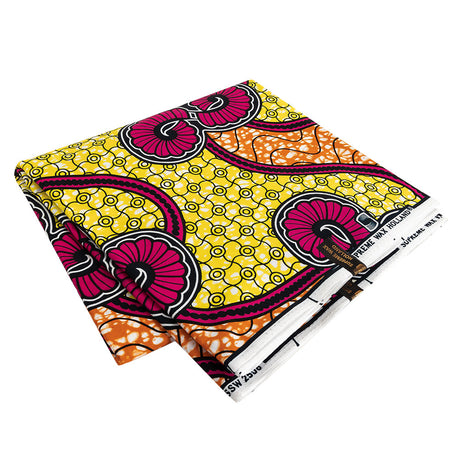 Pink, Lemon and Orange Spirals and Abstract Cotton Supreme Super Wax African Print
