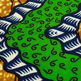 Green, Estate Blue and Tan Wavy Zig Zags Cotton Supreme Wax African Print