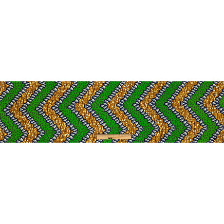Green, Estate Blue and Tan Wavy Zig Zags Cotton Supreme Wax African Print