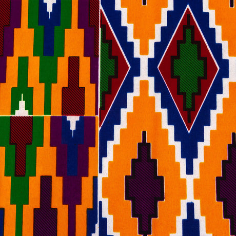 Bright Colors Diamond Blocks Cotton Kente Cloth African Print
