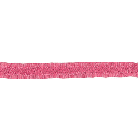 Pink Twill Ribbon with Ruffled Grosgrain Borders - 0.375"