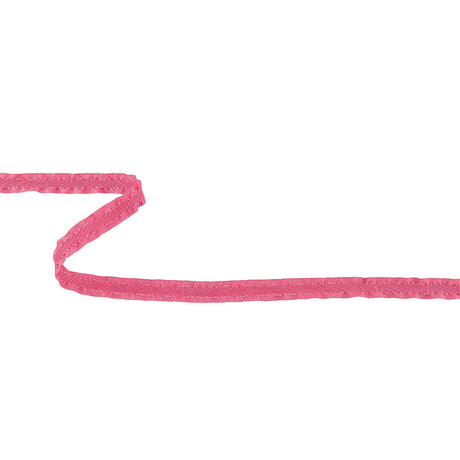 Pink Twill Ribbon with Ruffled Grosgrain Borders - 0.375"