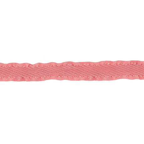 Coral Twill Ribbon with Ruffled Grosgrain Borders - 0.375"