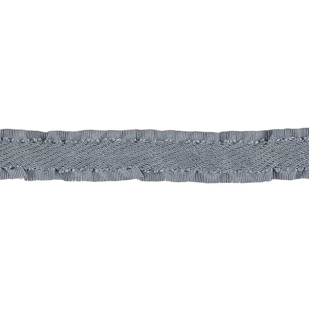 Gray Twill Ribbon with Ruffled Grosgrain Borders - 0.625"