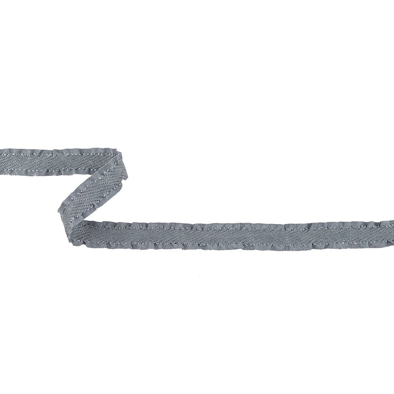Gray Twill Ribbon with Ruffled Grosgrain Borders - 0.625"