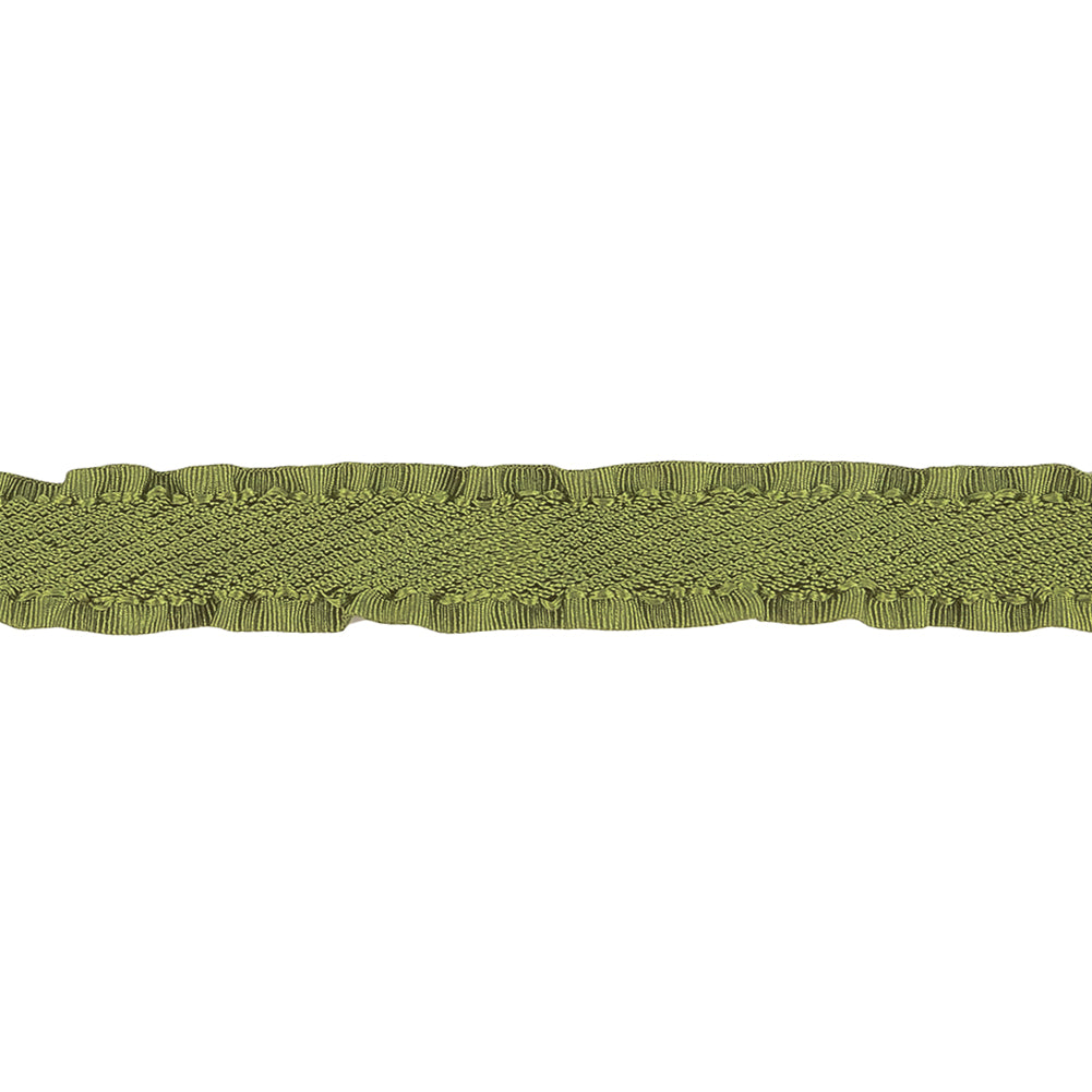 Olive Twill Ribbon with Ruffled Grosgrain Borders - 0.625"