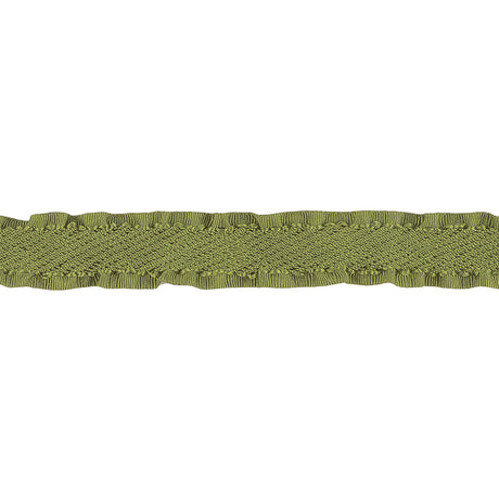 Olive Twill Ribbon with Ruffled Grosgrain Borders - 0.625"