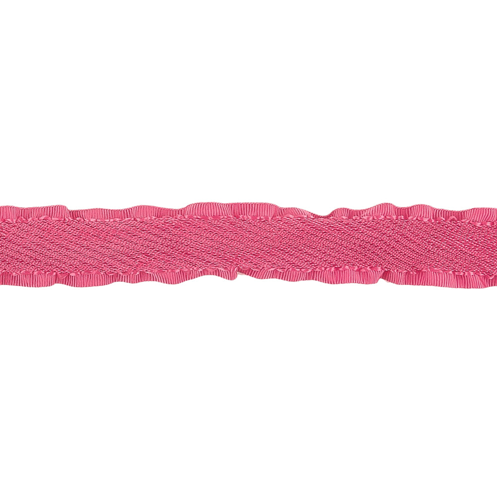 Pink Twill Ribbon with Ruffled Grosgrain Borders - 0.625"