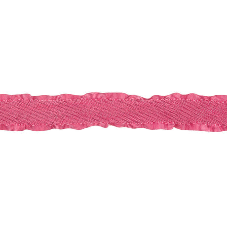 Pink Twill Ribbon with Ruffled Grosgrain Borders - 0.625"