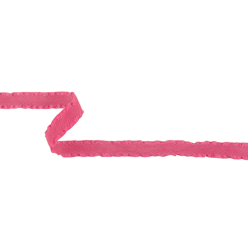 Pink Twill Ribbon with Ruffled Grosgrain Borders - 0.625"