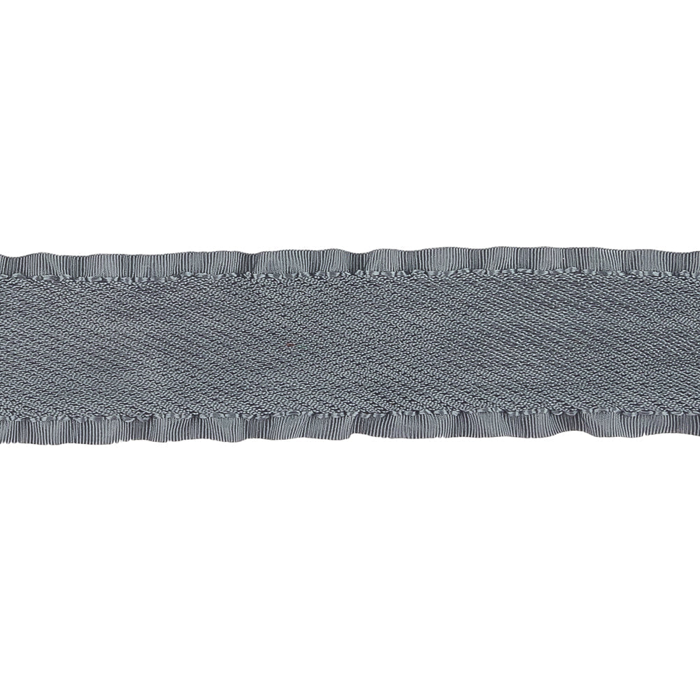 Gray Twill Ribbon with Ruffled Grosgrain Borders - 1"