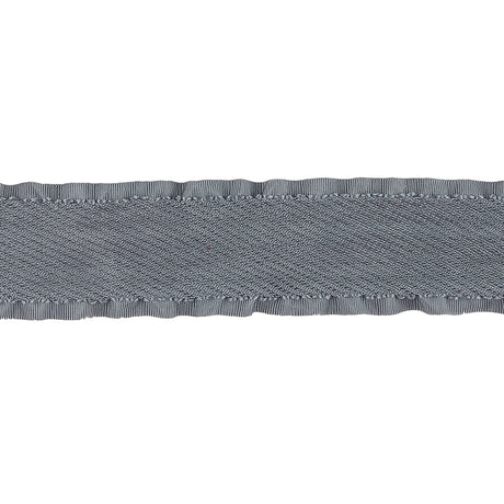 Gray Twill Ribbon with Ruffled Grosgrain Borders - 1"