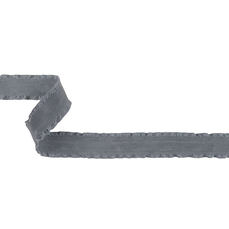 Gray Twill Ribbon with Ruffled Grosgrain Borders - 1"