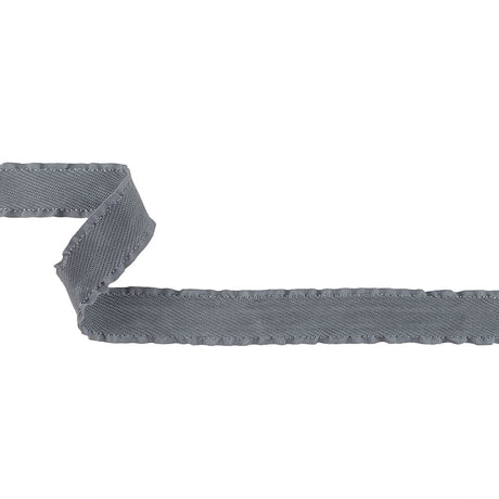 Gray Twill Ribbon with Ruffled Grosgrain Borders - 1"